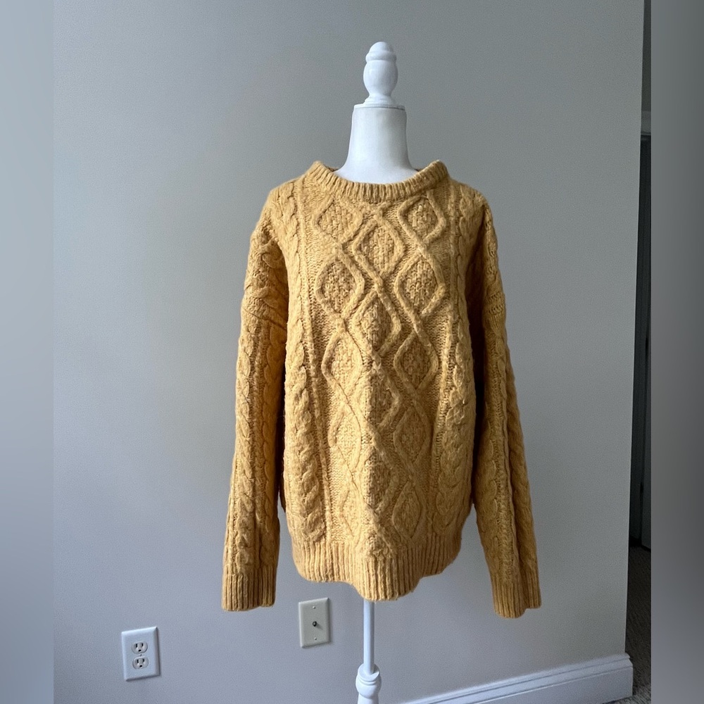 Daily Drills Mustard Nubby Cable Knit Oversized Beach Sweater